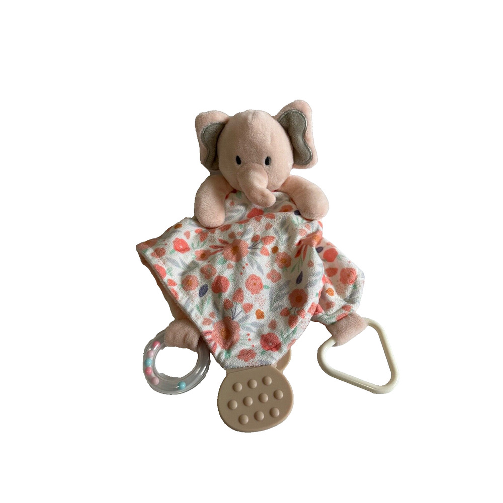 Luxe and Willow Pink Peach Elephant Floral Baby Kid Lovey Security Blanket Plush